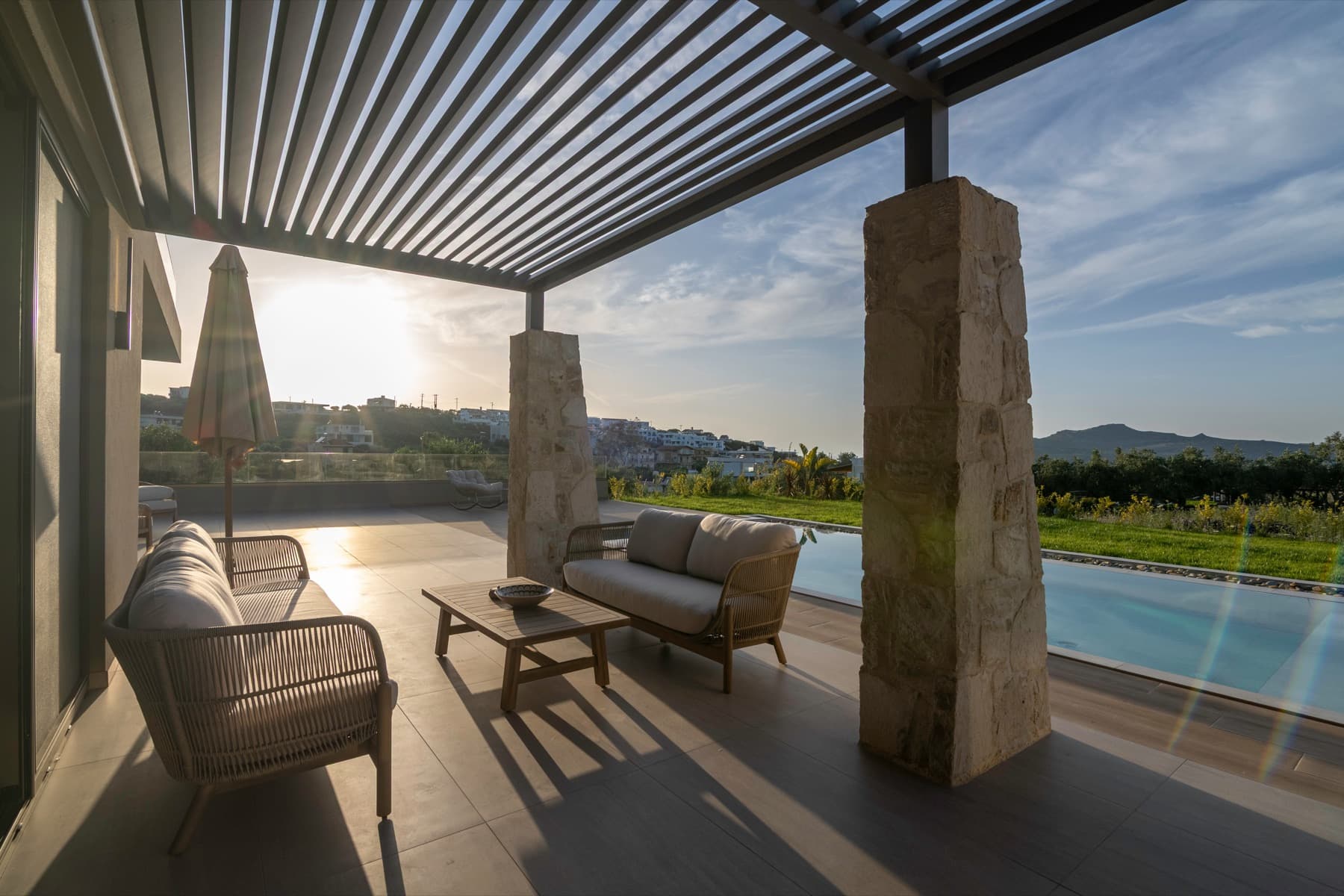 Pergola terrace at golden hour