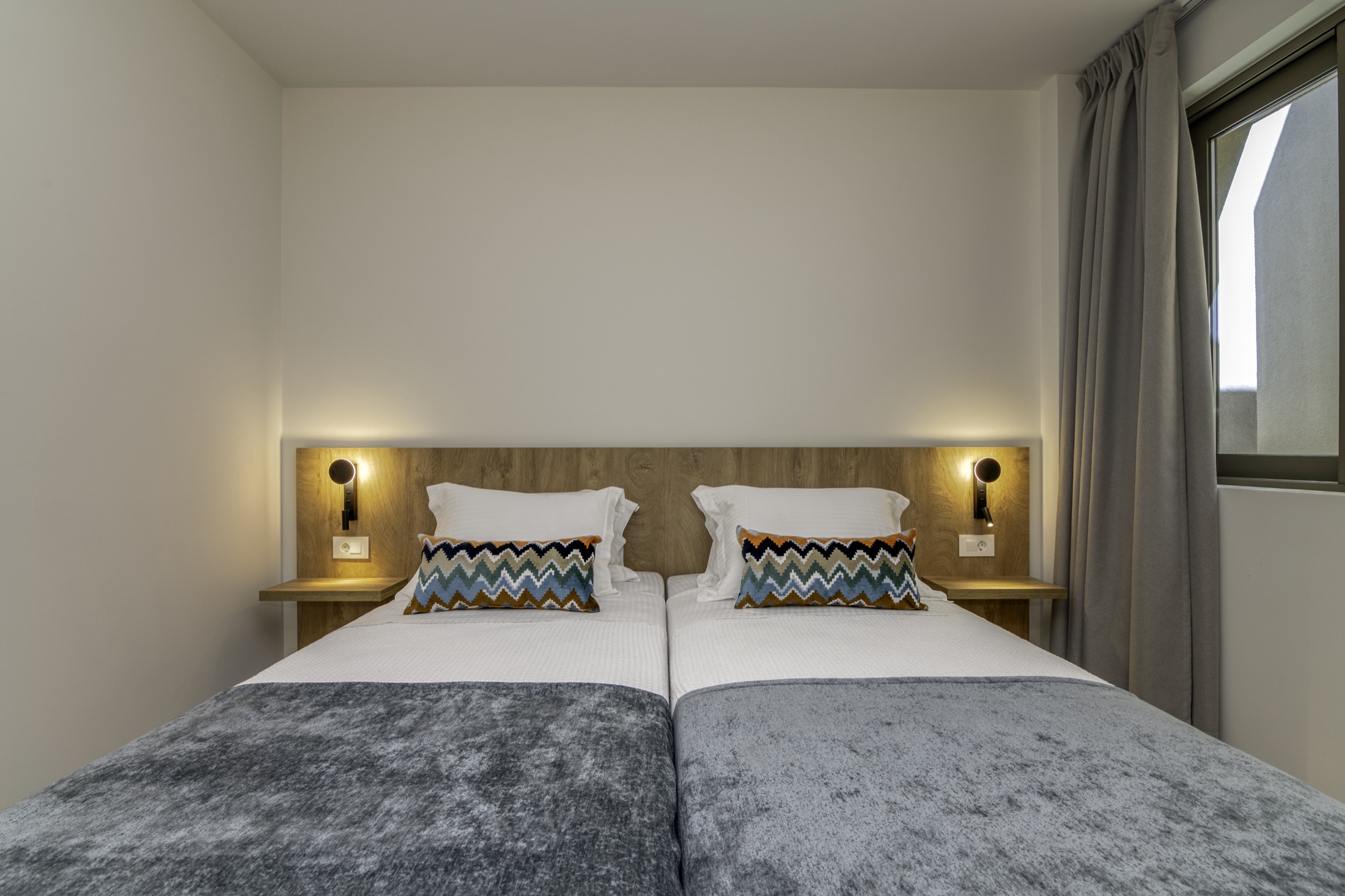 Bedroom with warm lighting
